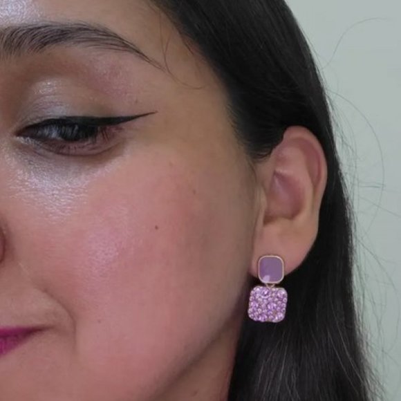 Vibrant Art Deco Purple Square Rhinestone Dangle Drop Earrings for Women - Picture 2 of 5